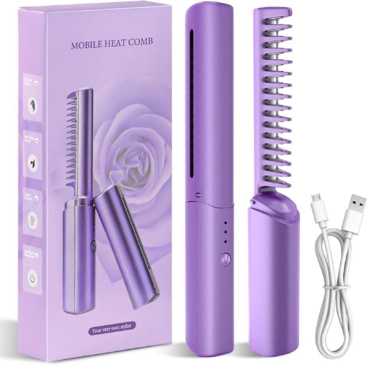 Meneflex Portable Mini Hair Straightener - Cordless, Rechargeable & Adjustable Hot Comb