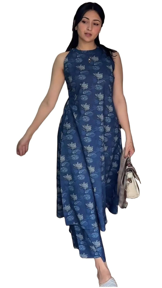 ANNI DESIGNER Women's Cotton Kurta Set | Stylish Co Ord Set for Women | Printed A-Line Kurta with Pant | Cord Set for Women Stylish