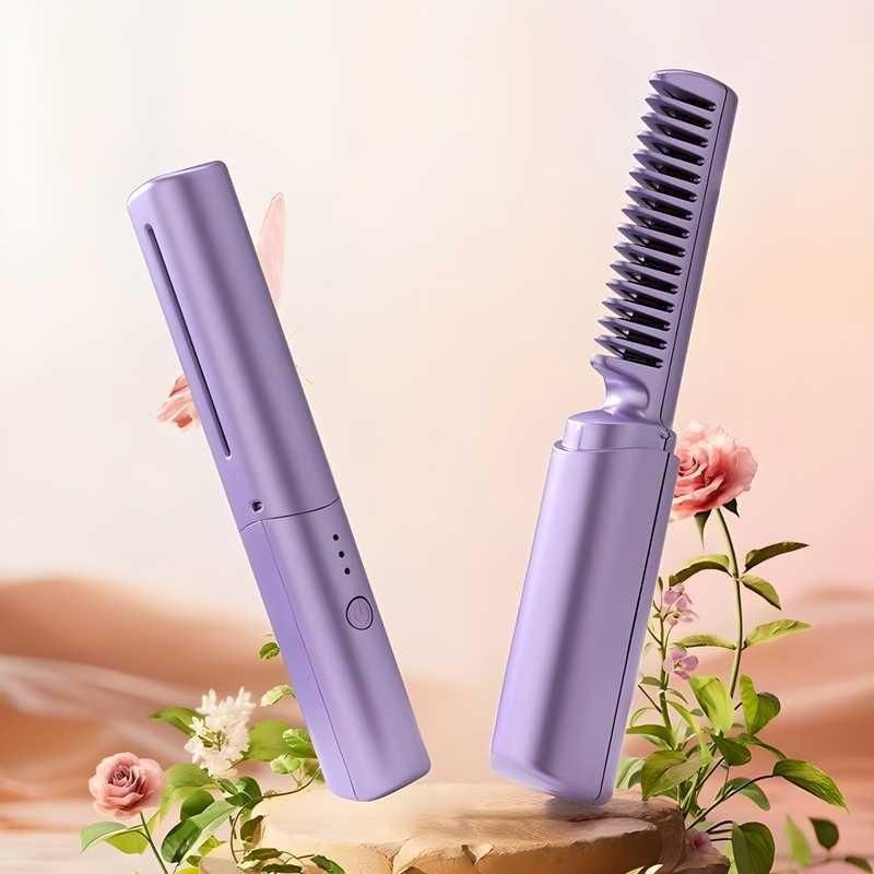 Meneflex Portable Mini Hair Straightener - Cordless, Rechargeable & Adjustable Hot Comb