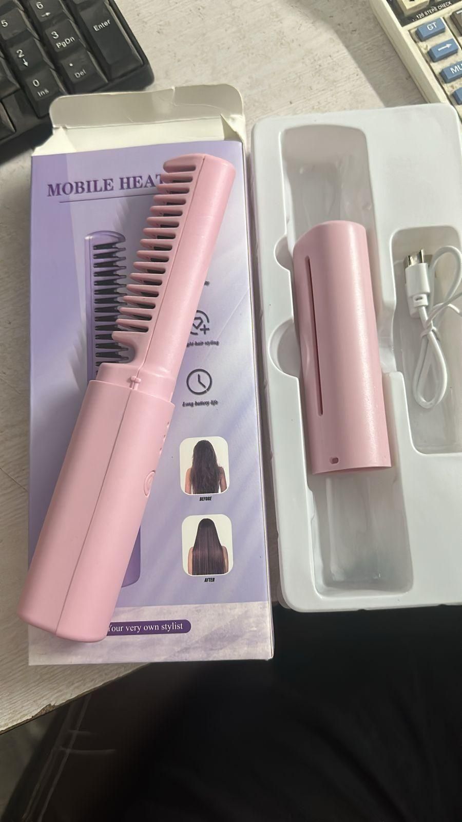 Meneflex Portable Mini Hair Straightener - Cordless, Rechargeable & Adjustable Hot Comb