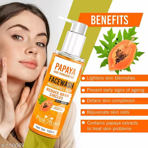 Pink Root Papaya Tan Removal Face Wash 100ml - Face Wash with Vitamin C, Papaya and Lemon For Dark Spot Reduction and clear Skin- Face Wash (Pack of 2)